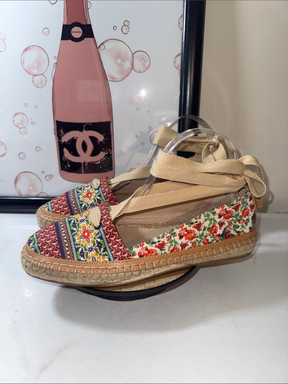 NWOT Antonio Melani Luluna Ankle Wrap Floral Multicolor Espadrille Flats Size 9M